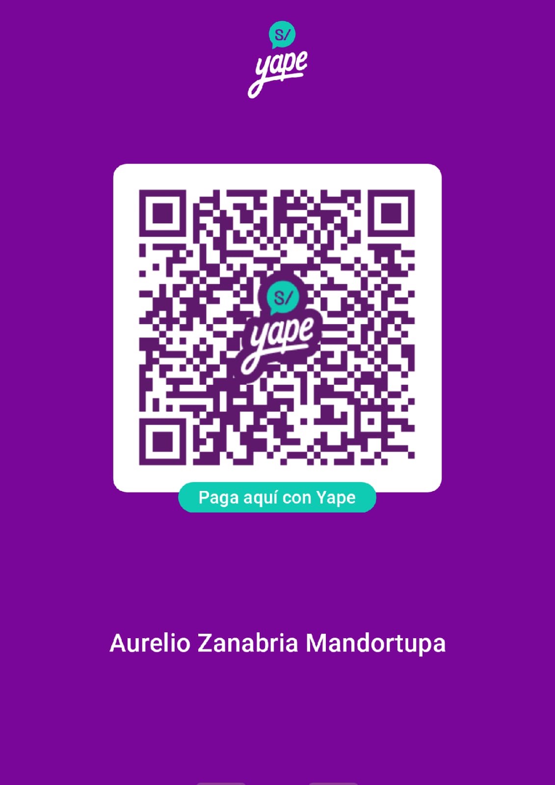 Código QR de Yape de Aurelio Zanabria Mandortupa
